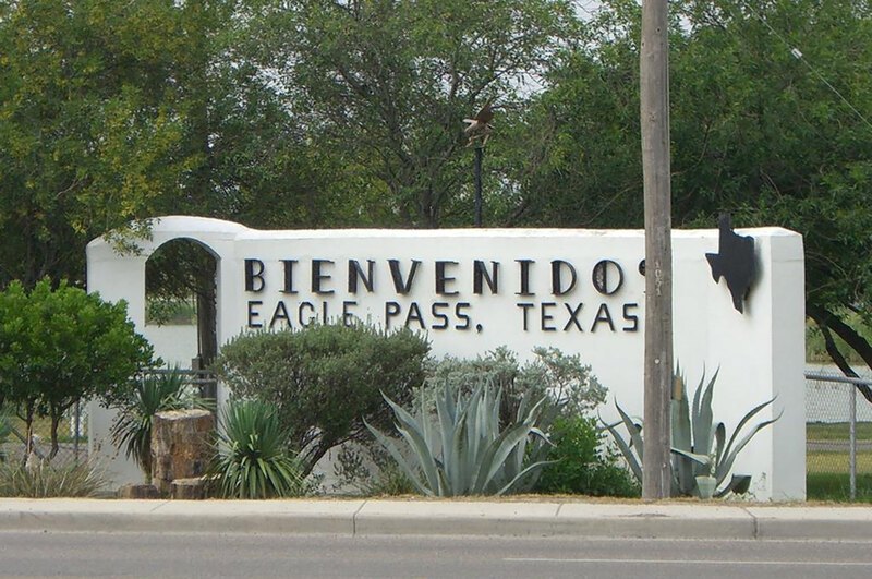 A welcome sign in Eagle Pass, Texas